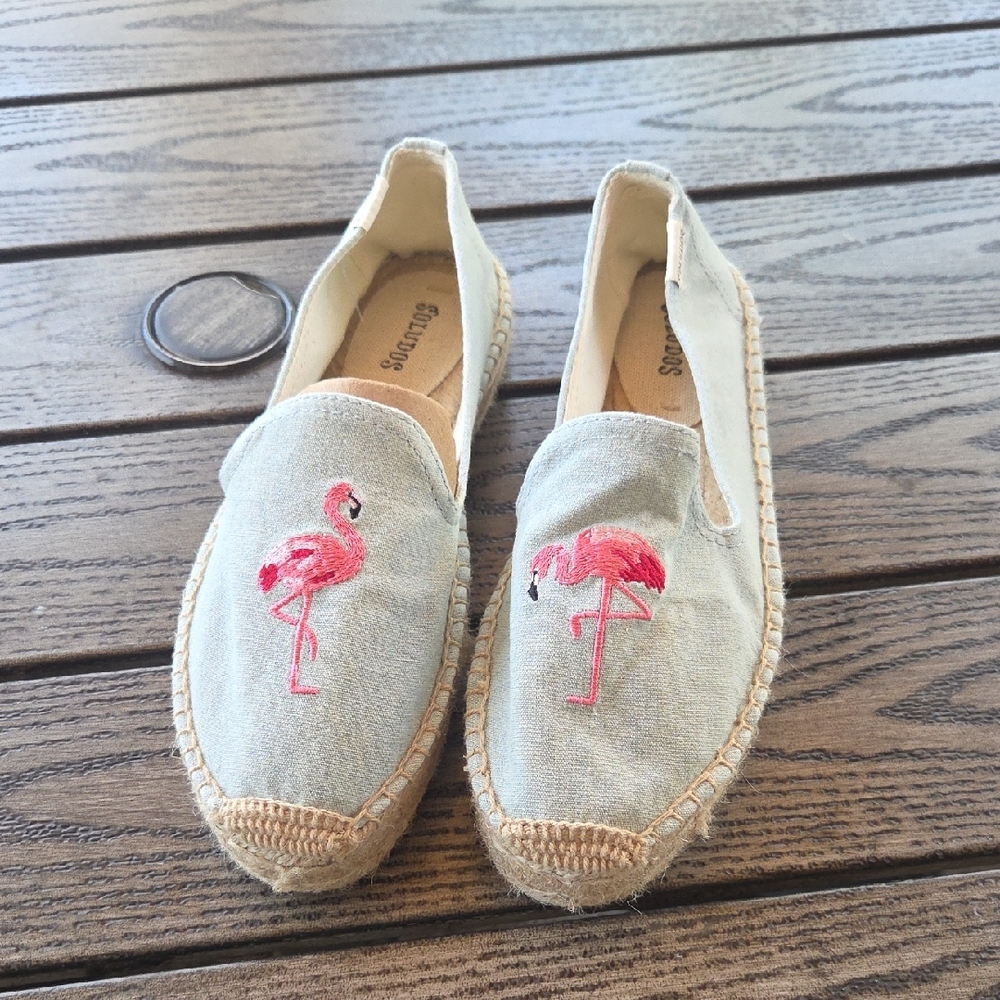Soludos Pink Flamingo Espadrilles - Tan Canvas
